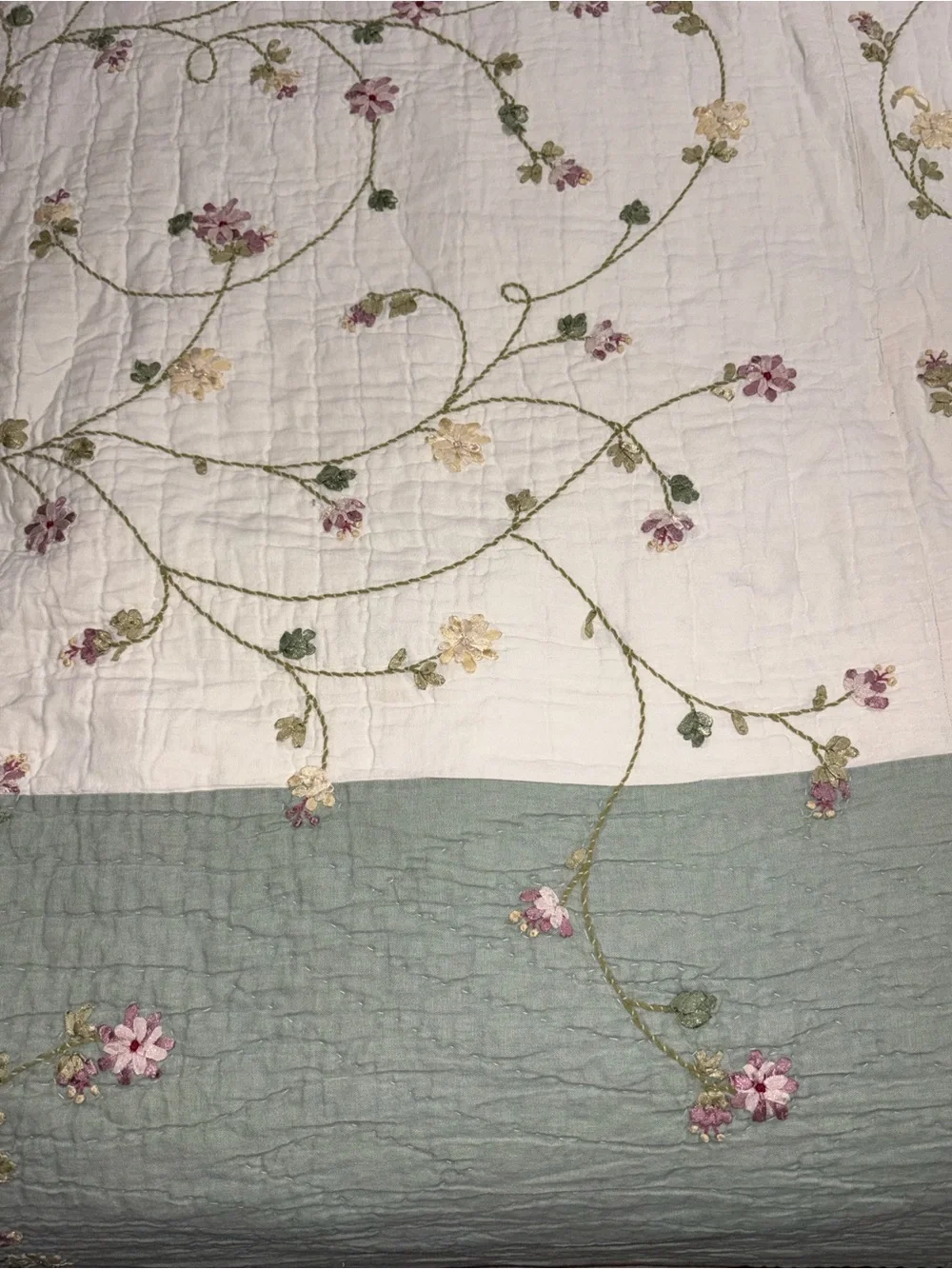 RARE Sunham Home quilt embroidered Floral Bedspread Cottagecore shabby chic